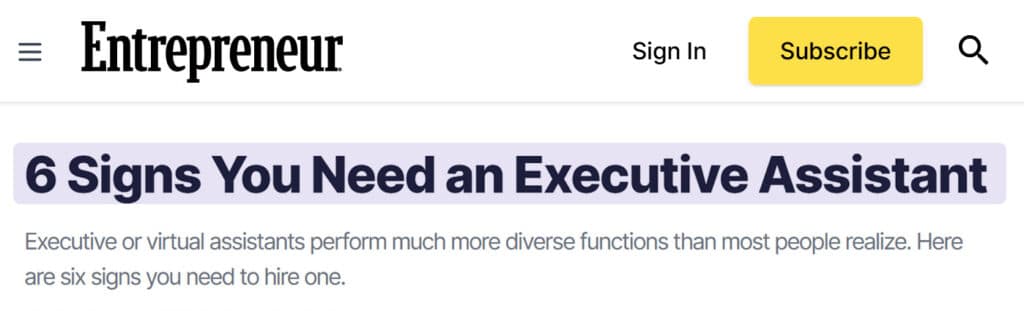 enterpreneur article about executive assistant