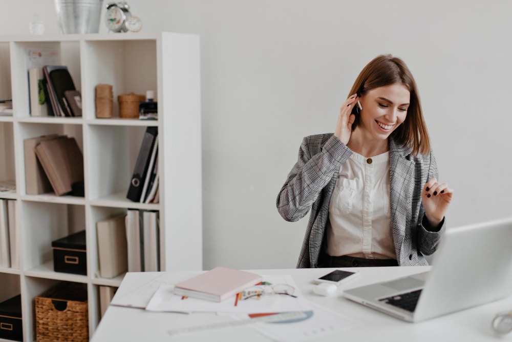 Virtual assistant job interview success showing professional prepared for remote video interview