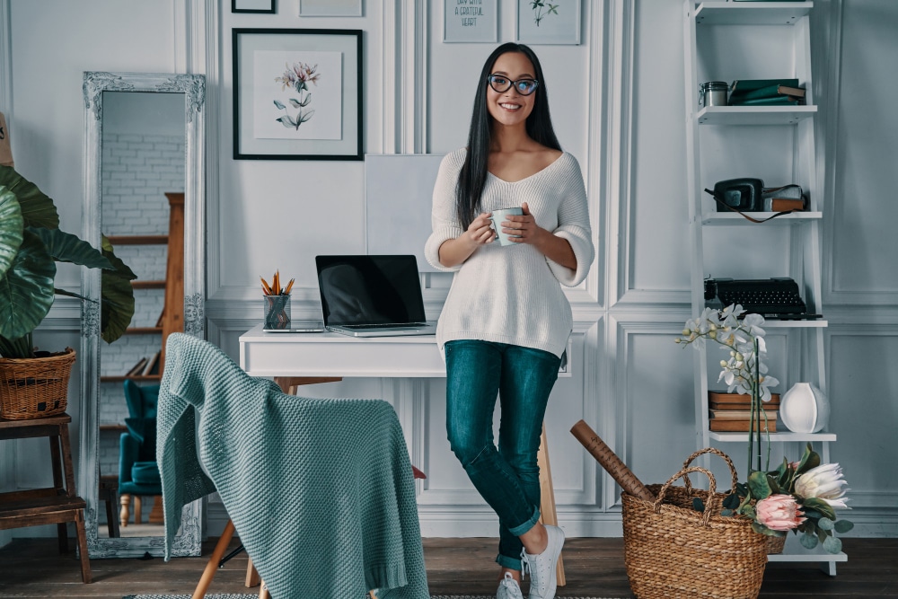 Virtual EA home office setup showing professional remote workspace with quality equipment and ergonomic design